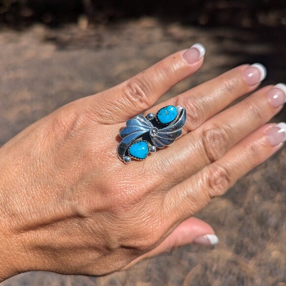 Handmade Navajo Kingman Turquoise Stone Rings Native American Jewelry Sz 6.25US* - Picture 1 of 7